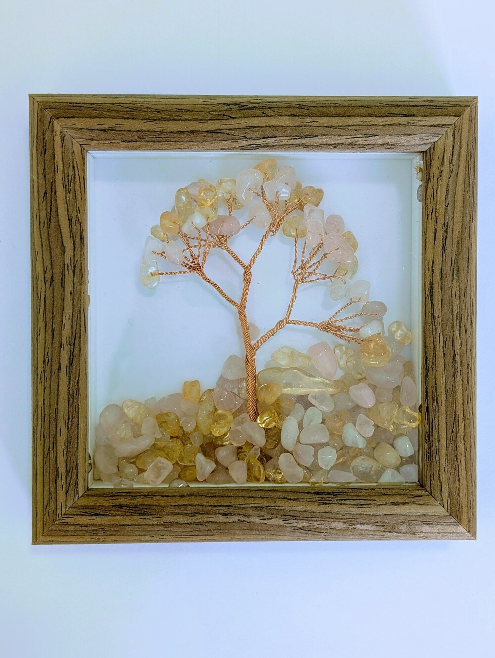 Rose/Yellow Quartz Chips Tree Of Life Photo Frame Decoration